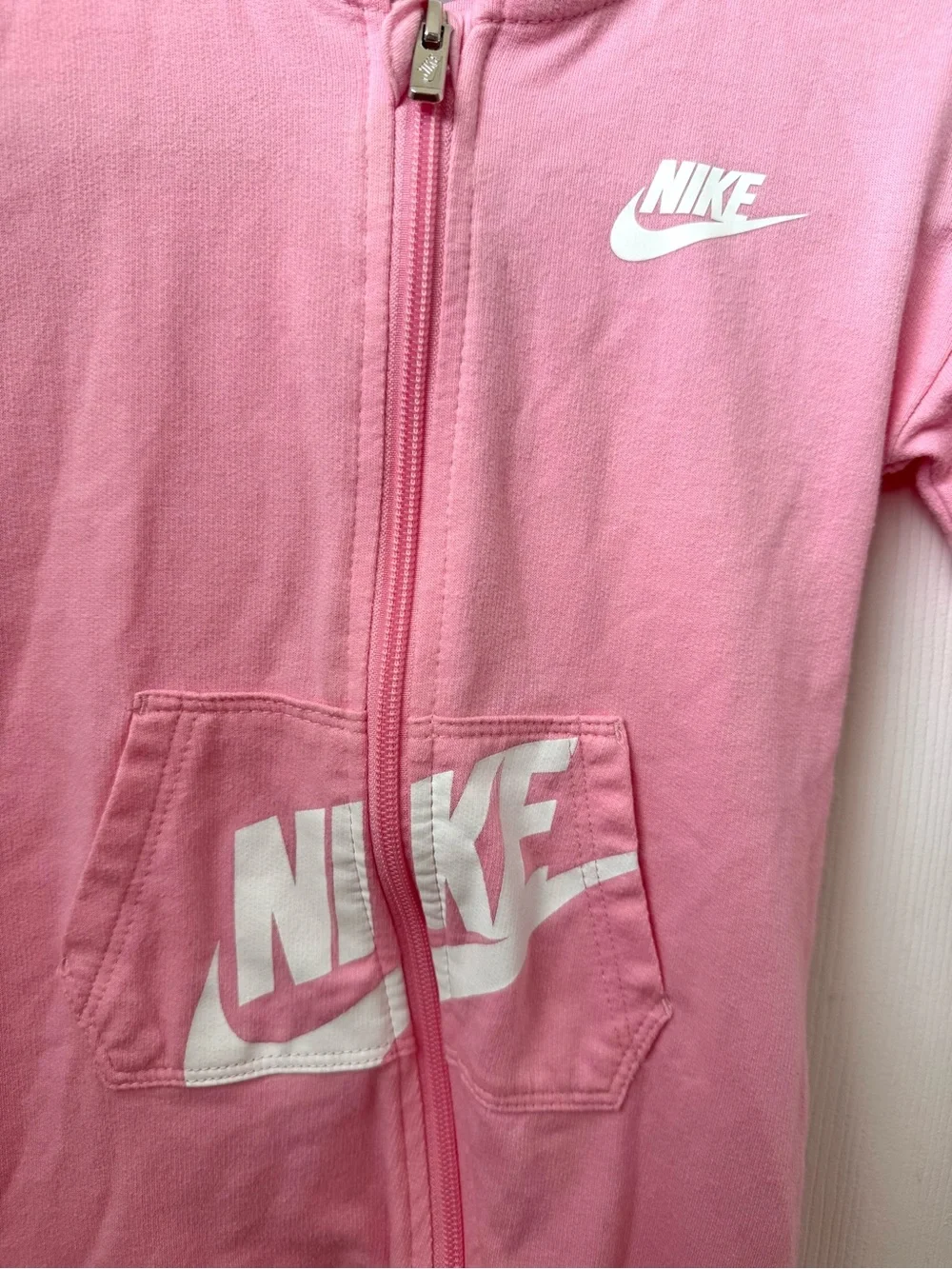 Nike Pink Hooded Zip One-Piece Bodysuit for Kids
